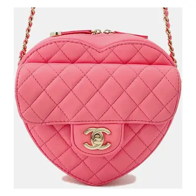 Chanel Pink Lambskin Heart Shape Chain Shoulder Bag