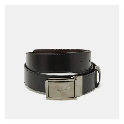 Salvatore Ferragamo Black/Dark Brown Leather Cut to Size Buckle Belt