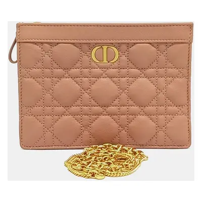 Dior Pink Leather Caro Chain Zipper Pouch And Crossbody Bag