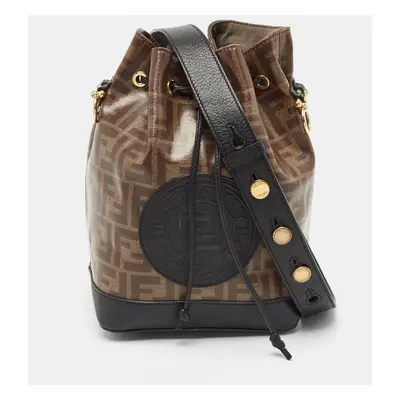 Fendi Brown/Black Zucca Coated Canvas and Leather Mon Tresor Bucket Bag