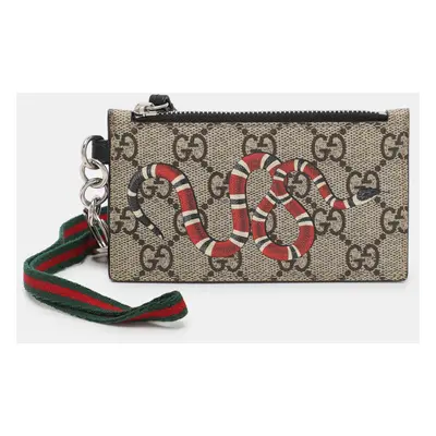 Gucci Beige/Black GG Supreme Canvas and Leather Kingsnake Lanyard Card Holder