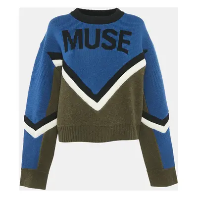 Zadig & Voltaire Blue/Green Muse Intarsia Rib Knit Sweater