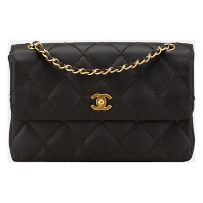 Chanel Brown CC Quilted Calfskin Wild Stitch Flap