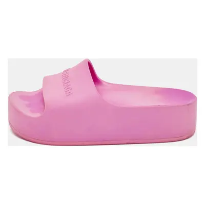 Balenciaga Pink Rubber Embossed Logo Chunky Slides Size