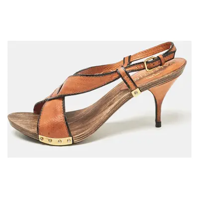 Valentino Brown Leather Ankle Strap Sandals Size