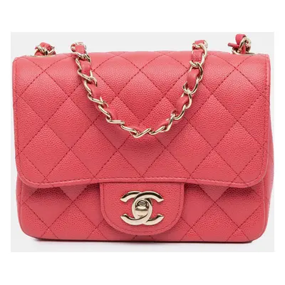 Chanel Red Mini Square Classic Caviar Single Flap