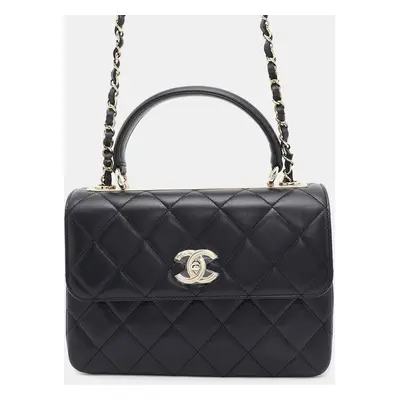 Chanel Black Lambskin CC Top Handle Flap Bag