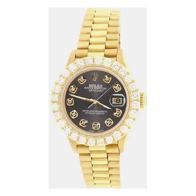 Rolex president datejust yellow gold Wristwatch with 2ct diamond bezel rhodium gray diamond dial