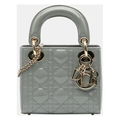 Dior Grey Mini Patent Cannage Lady Dior