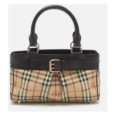 Burberry Dark Brown/Beige Haymarket Coated Canvas Tote