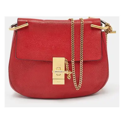 Chloe Red Leather Drew Flap Chain Crossbody Bag