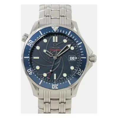 Omega Blue Stainless Steel Seamaster Automatic Men's Wristwatch