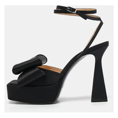 Mach & Mach Black Satin Le Cadeau Platform Sandals Size