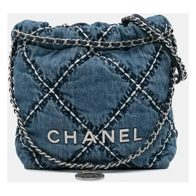 Chanel Blue Mini Denim Stitched Handbag