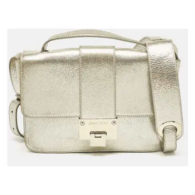 Jimmy Choo Gold Leather Rebel Flap Top Handle Bag