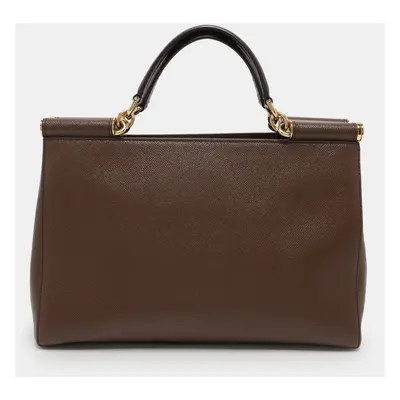 Dolce & Gabbana Brown Leather Miss Sicily East West Top Handle Bag