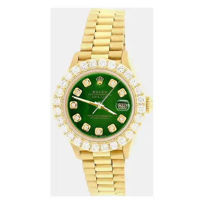 Rolex 2ct diamond bezel olive green diamond dial president datejust yellow gold Wristwatch