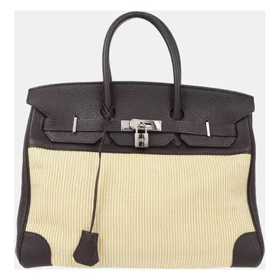 Hermes Chocolate Fjord and Crinoline Birkin Tote Bag