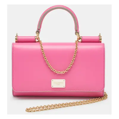 Dolce & Gabbana Pink Leather Sicily Phone Chain Bag