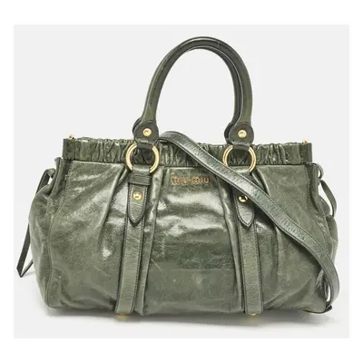 Miu Miu Green Vitello Lux Gathered Leather Satchel