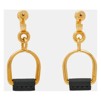 Hermès Boucles d'oreilles Etrier PM Swift Heritage Leather Gold Tone Earring