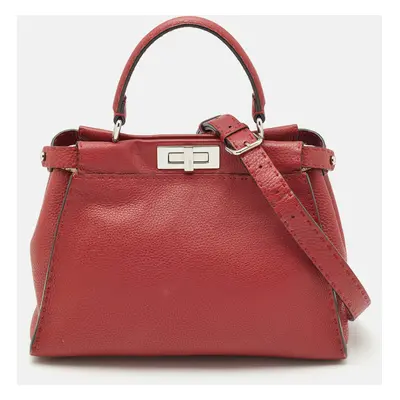 Fendi Red Selleria Leather Regular Peekaboo Top Handle Bag