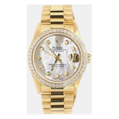 Rolex White MOP Diamond 18K Yellow Gold Datejust Automatic Women's Wristwatch mm