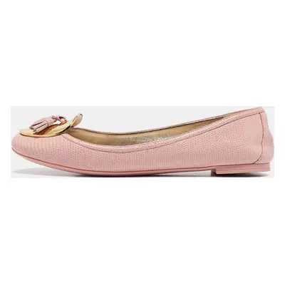 Dolce & Gabbana Pink Lizard Embossed Leather Tassel Ballet Flats Size