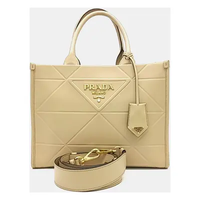 Prada Beige Leather Symbol Tote Bag