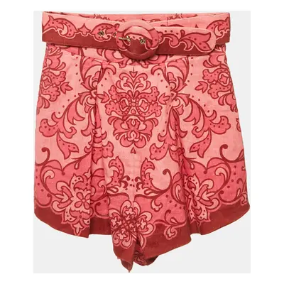 Zimmermann Pink Printed Linen Belted Shorts