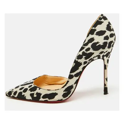 Christian Louboutin Black/Beige Animal Print Satin Iriza D'orsay Pumps Size