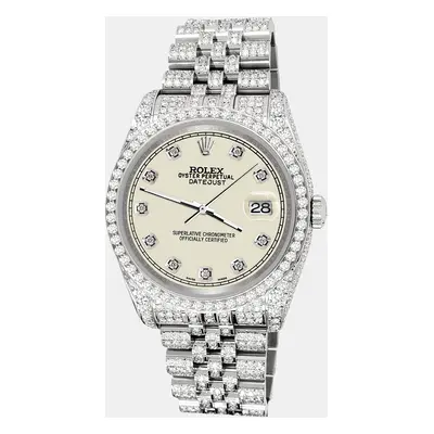 Rolex datejust pave 10.2ct iced diamond satin linen track jubilee Wristwatch