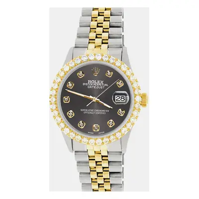 Rolex datejust Wristwatch 3.05ct diamond bezel rhodium gray diamond dial