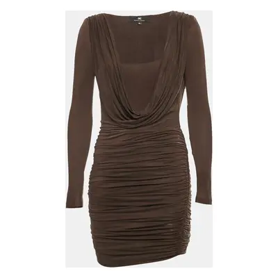 Elisabetta Franchi Brown Jersey Ruche Mini Dress