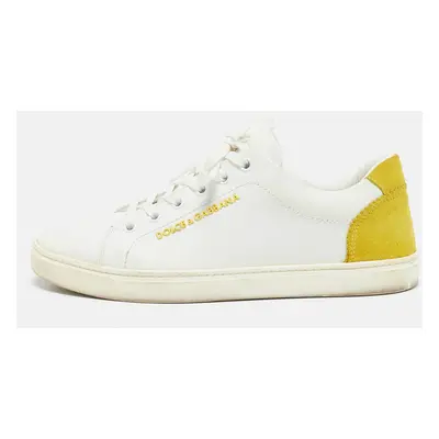 Dolce & Gabbana White/Yellow Leather and Suede Low Top Sneakers Size