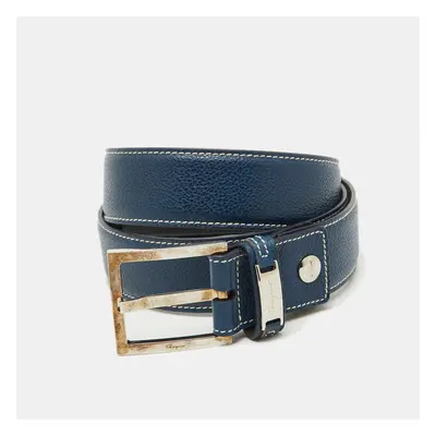 Salvatore Ferragamo Dark Blue Leather Buckle Belt