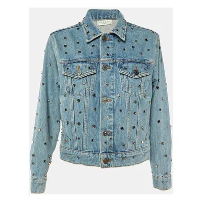 Sandro Blue Denim Mirror Studded Button Front Jacket