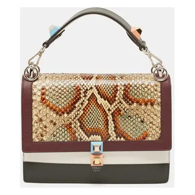 Fendi Multicolor Leather and Python Medium Kan I Top Handle Bag