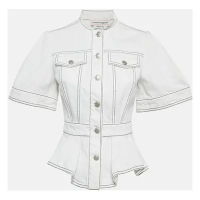 Alexander McQueen White Contrast Stitch Denim Peplum Style Top