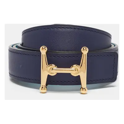 Hermes Bleu Du Nord/Bleu Encre Epsom and Swift Leather Mors H Buckle Reversible Belt