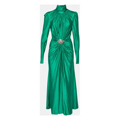 Paco Rabanne Green Jersey Gathered Cut-Out Dress