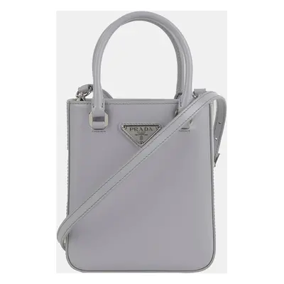 Prada Small Cornflower Brushed Leather Tote And Shoulder Bag