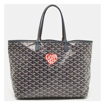 Goyard Navy Blue Goyardine Coated Canvas and Leather Heart Saint Louis PM Tote