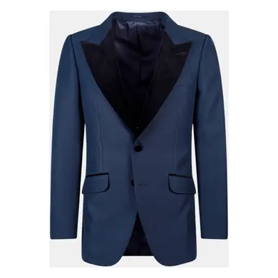 Gucci Blue Single-Breasted Velvet Details Blazer