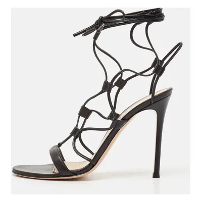 Gianvito Rossi Black Leather Giza Gladiator Sandals Size