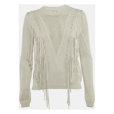 Ronny Kobo Grey Knit Fringed Sweater