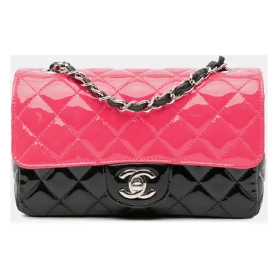 Chanel Black Pink Mini Rectangular Bicolor Patent Leather Flap Bag