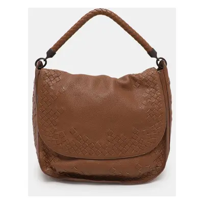 Bottega Veneta Brown Intrecciato Leather Flap Hobo