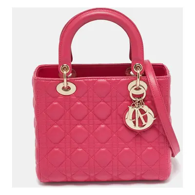 Dior Dark Pink Cannage Leather Lady Dior Tote