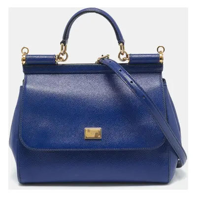 Dolce & Gabbana Blue Leather Medium Miss Sicily Top Handle Bag